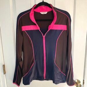 Boston Proper Sport M Track Jacket Full Zip Brown Navy Pink Activewear
